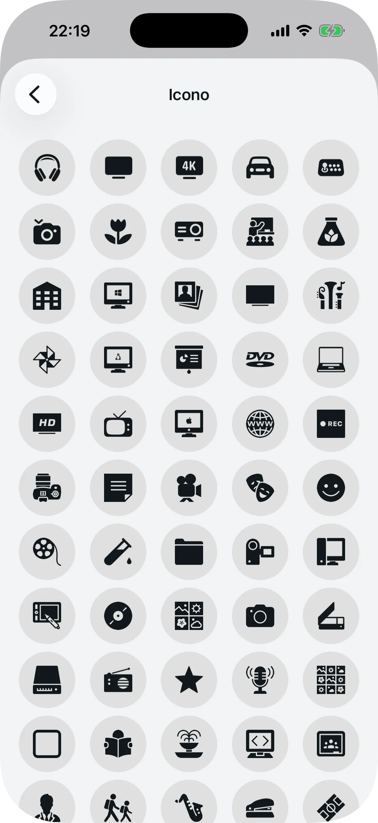 Cuadrícula de iconos disponibles para identificar cada agenda
