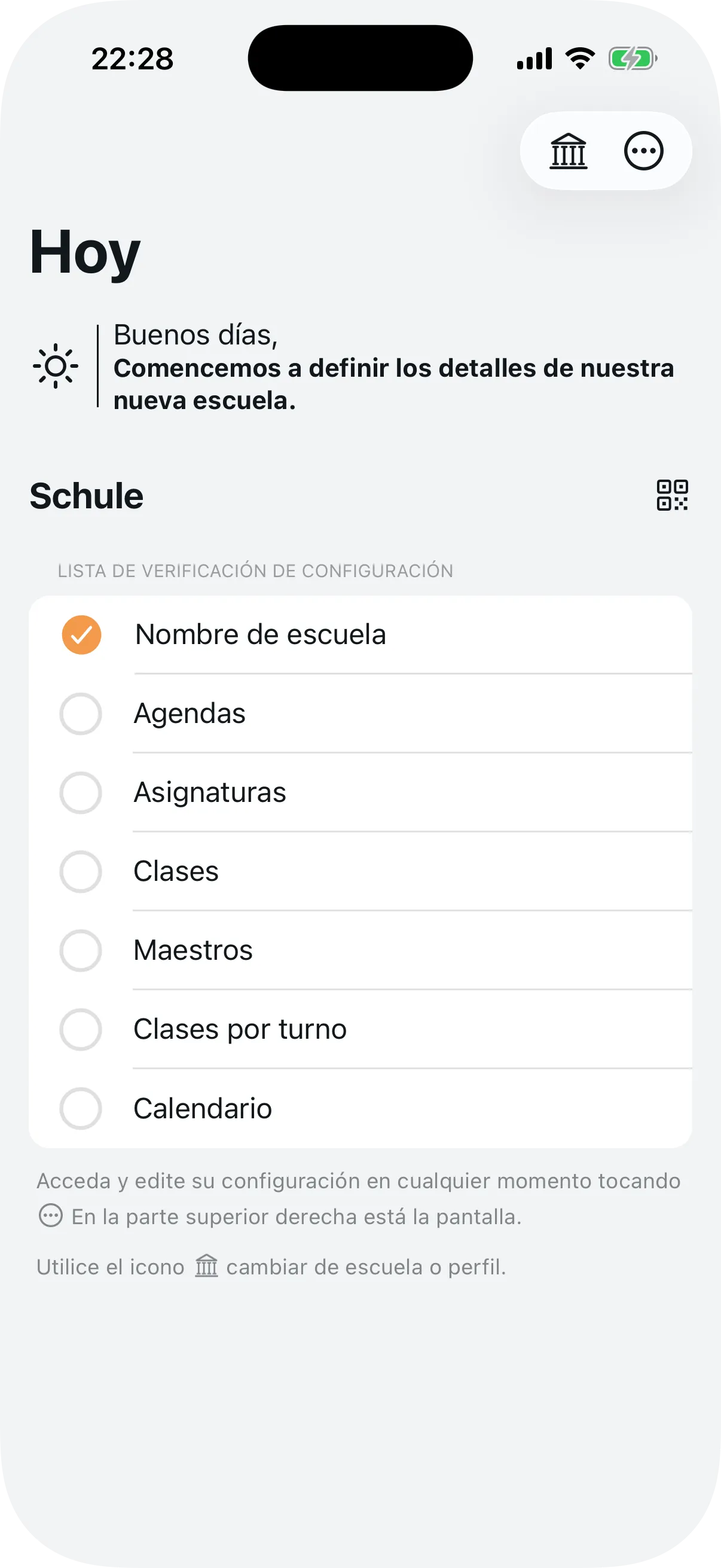 Checklist de configuración en el panel de administrador con 7 elementos pendientes