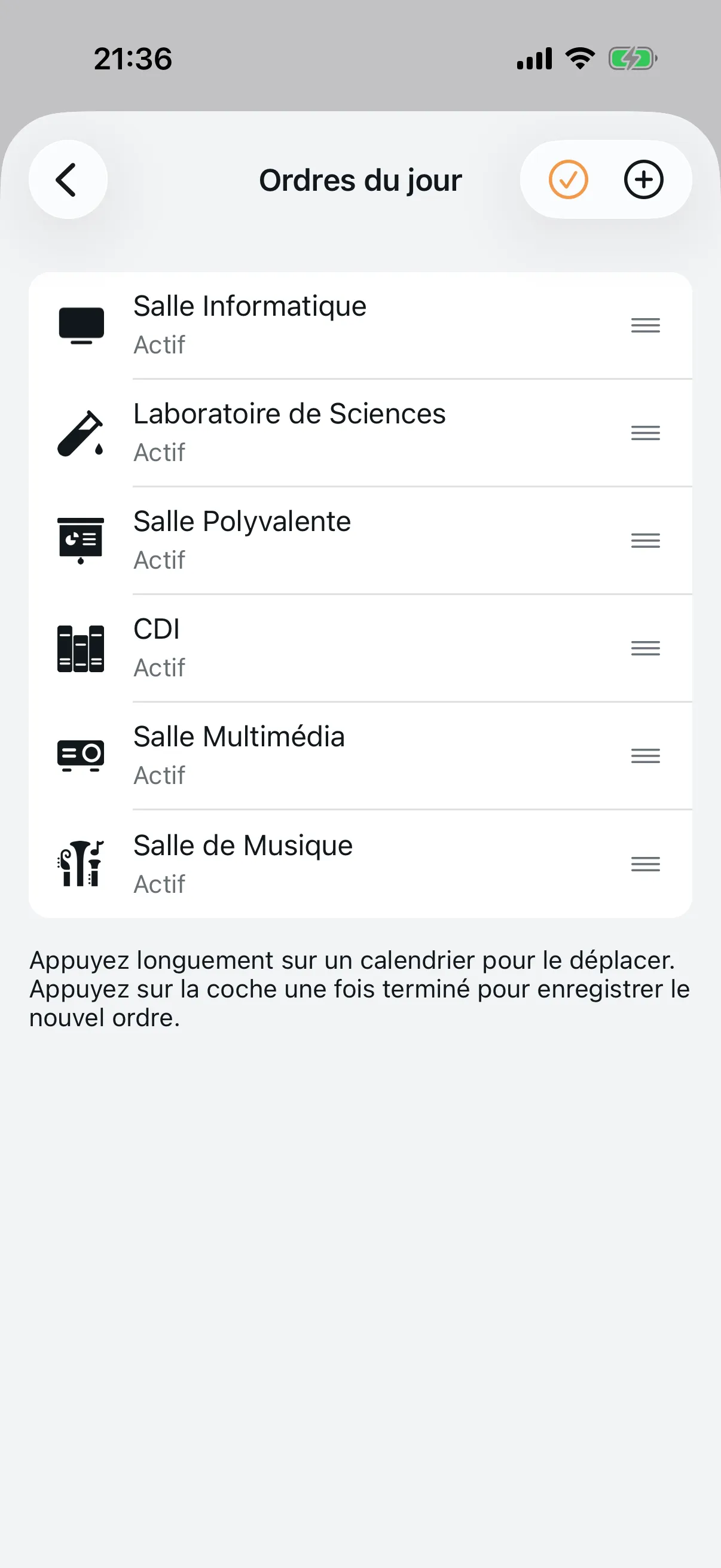 Mode de réorganisation des agendas par glisser-déposer