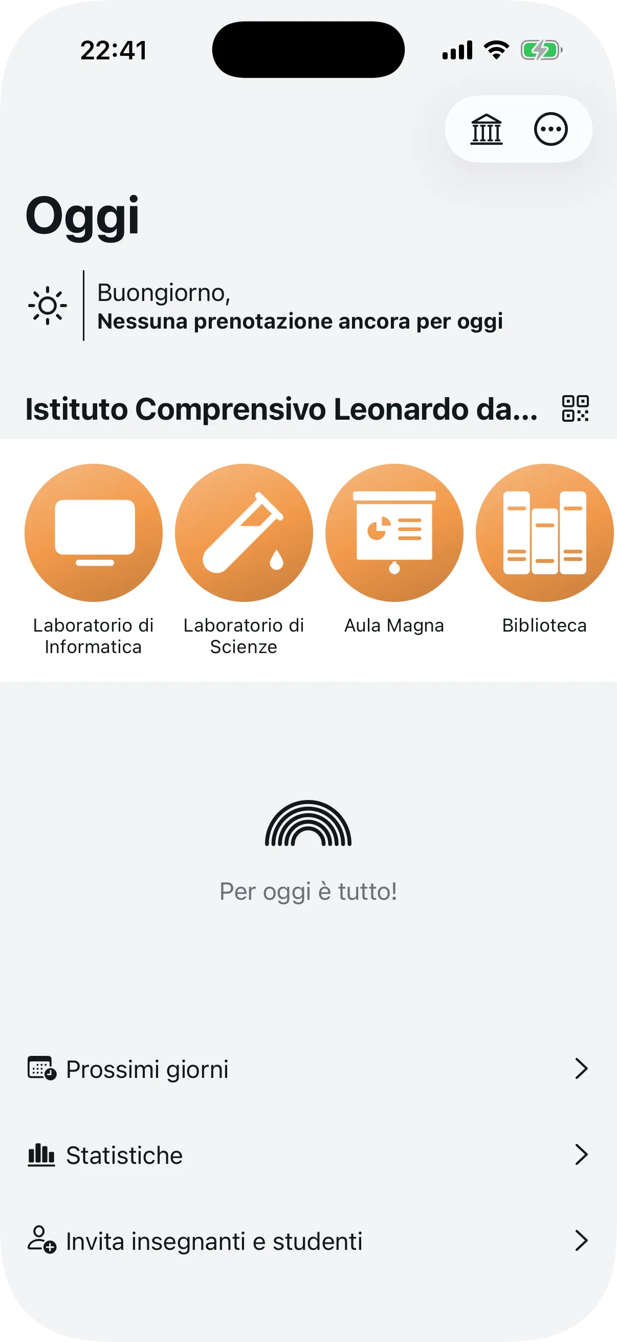 Pannello amministratore con carosello agende e prenotazioni del giorno