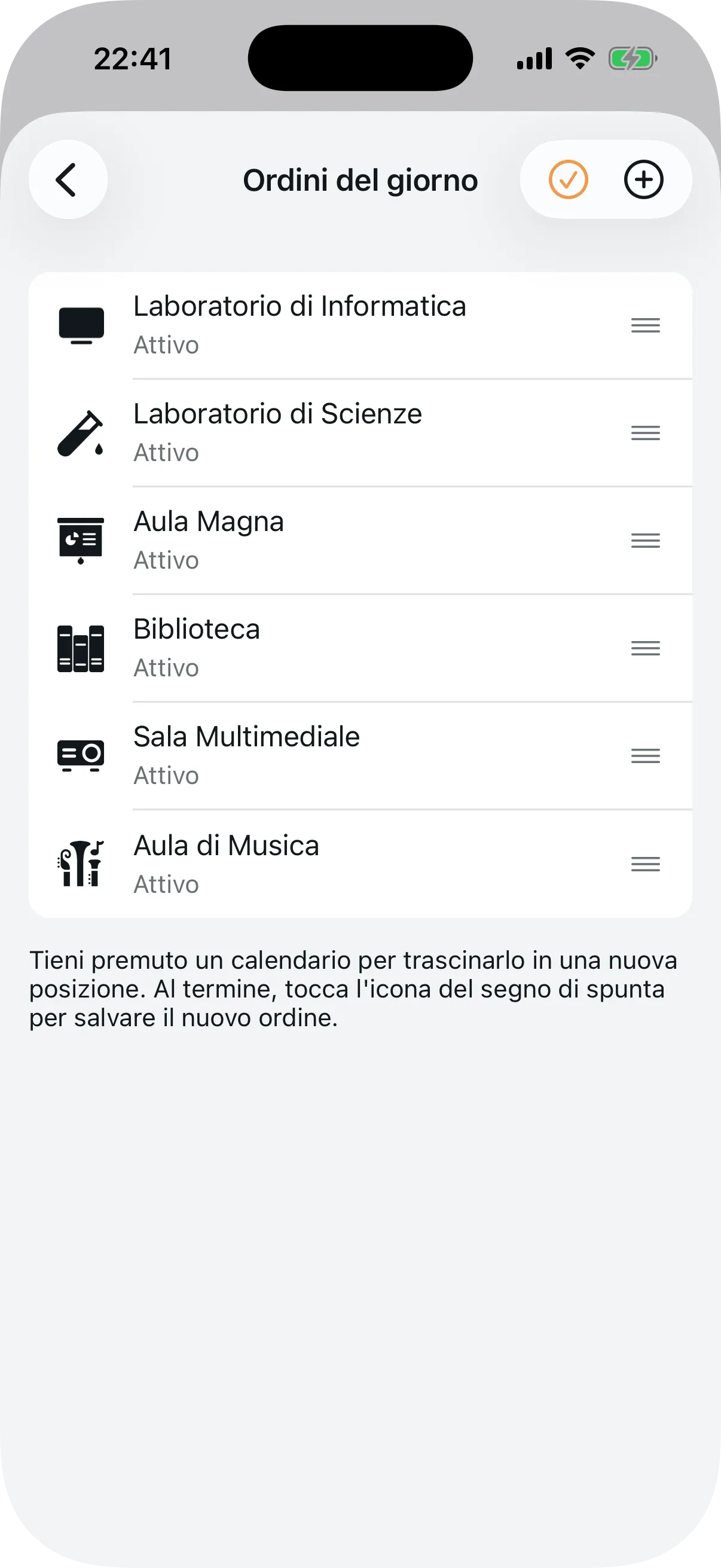 Griglia di icone disponibili per identificare ogni agenda