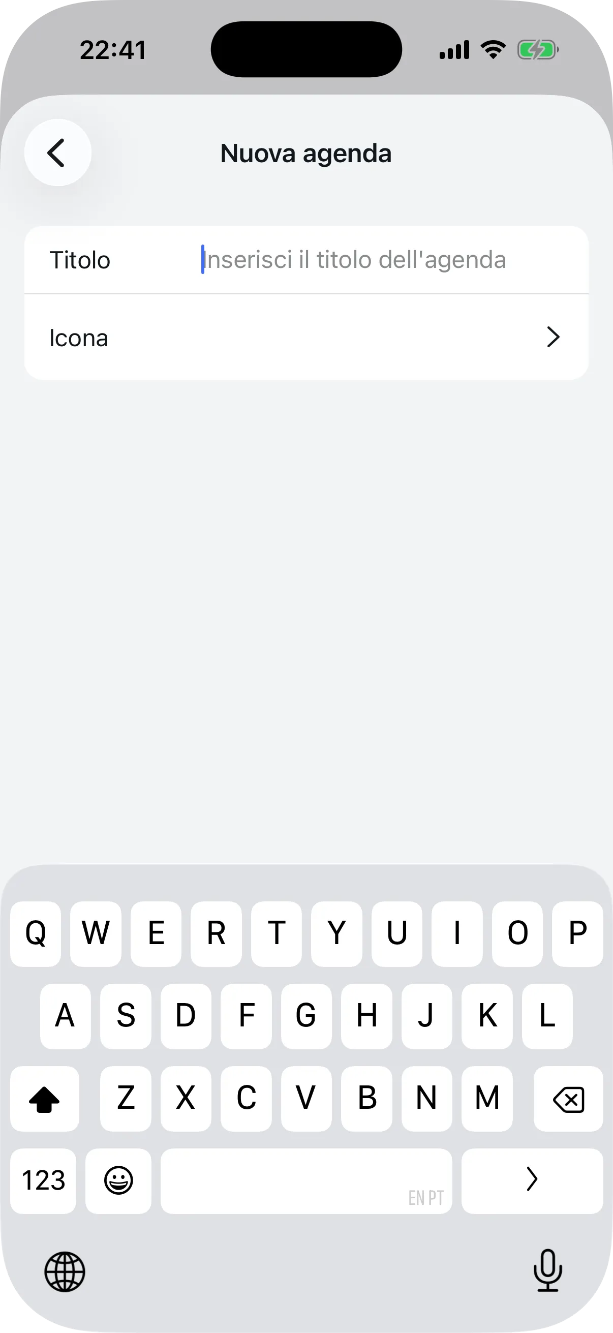 Lista delle agende create con icone e stato