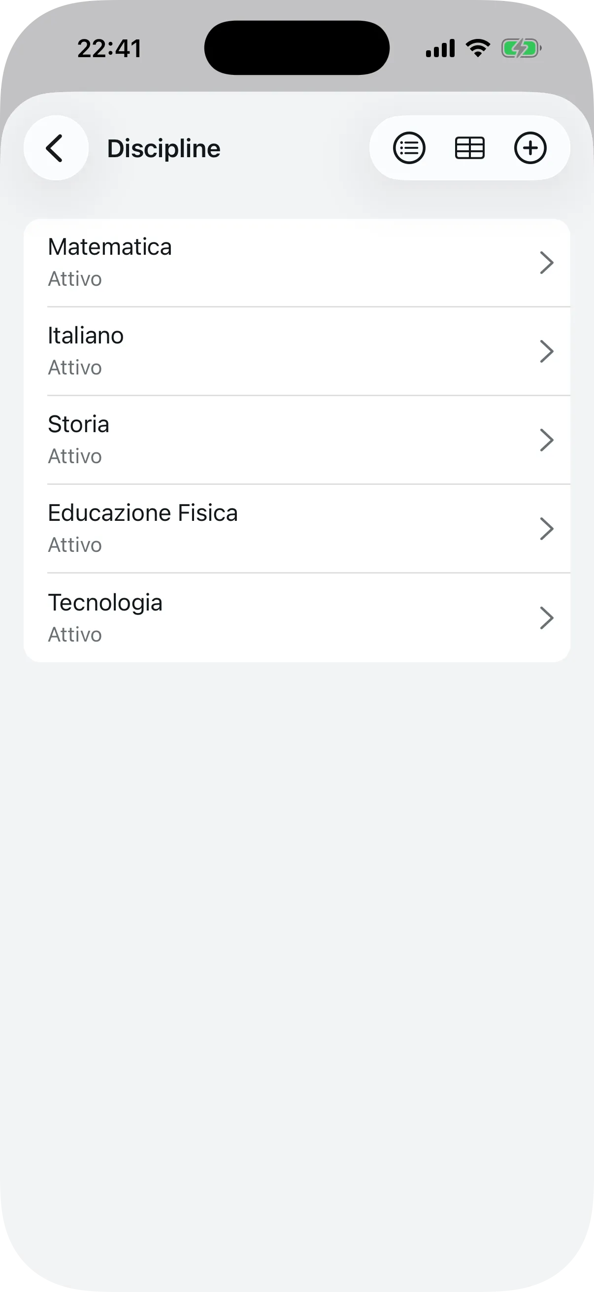 Creazione disciplina con suggerimenti automatici durante la digitazione