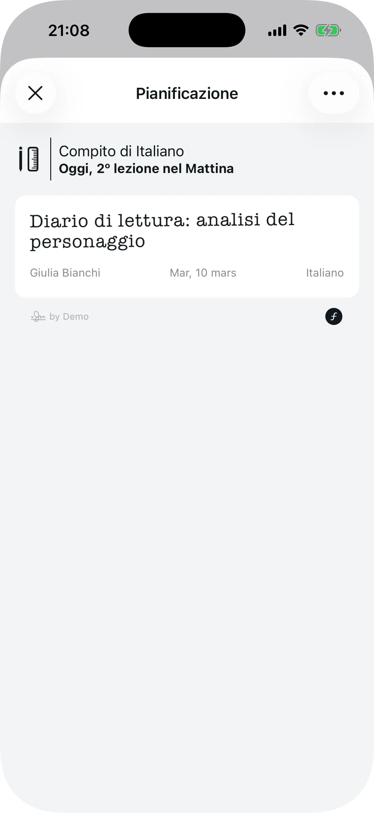 Dettaglio di un appuntamento con titolo, disciplina, insegnante e data