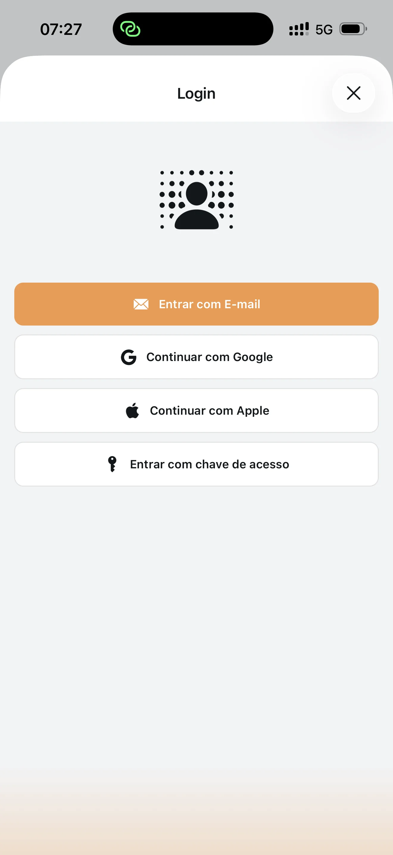 Pantalla de login de Agenda1 con opciones de correo, Google, Apple y clave de acceso