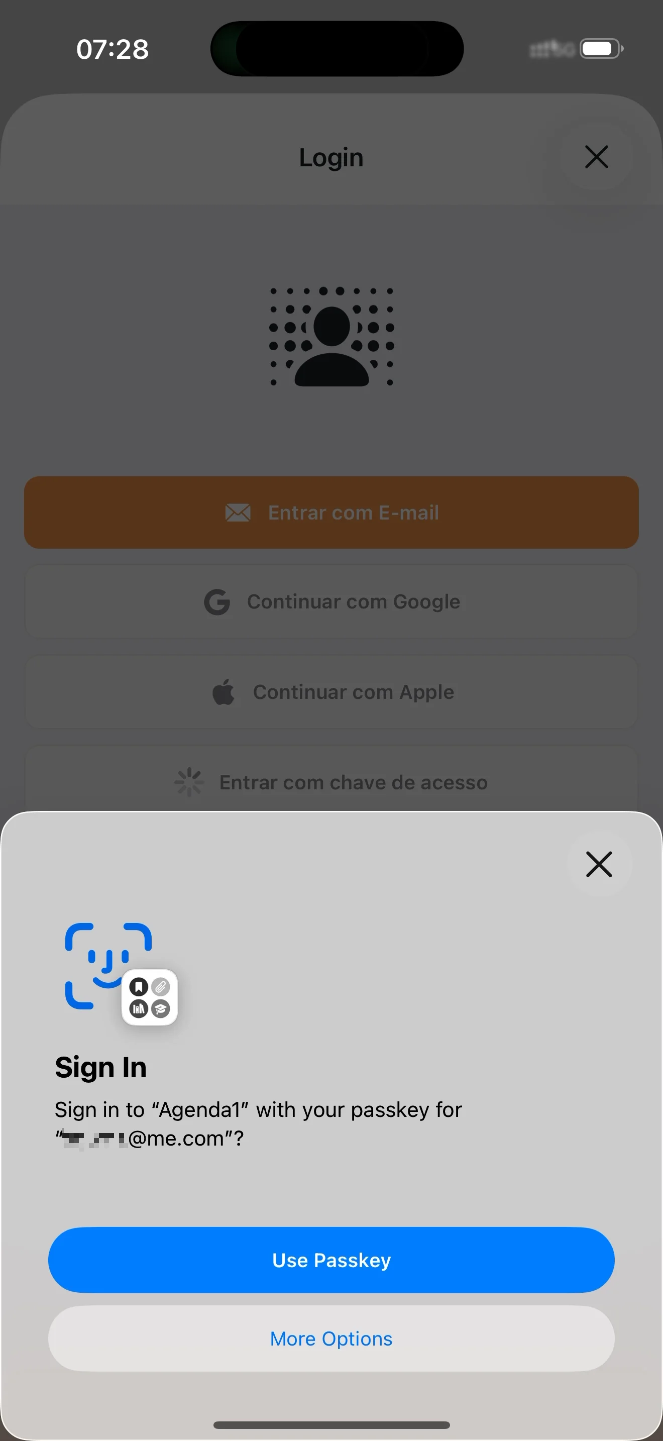 Aviso de autenticación biométrica al usar clave de acceso