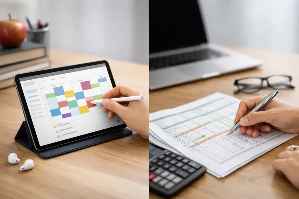 Agenda escolar digital vs planilhas