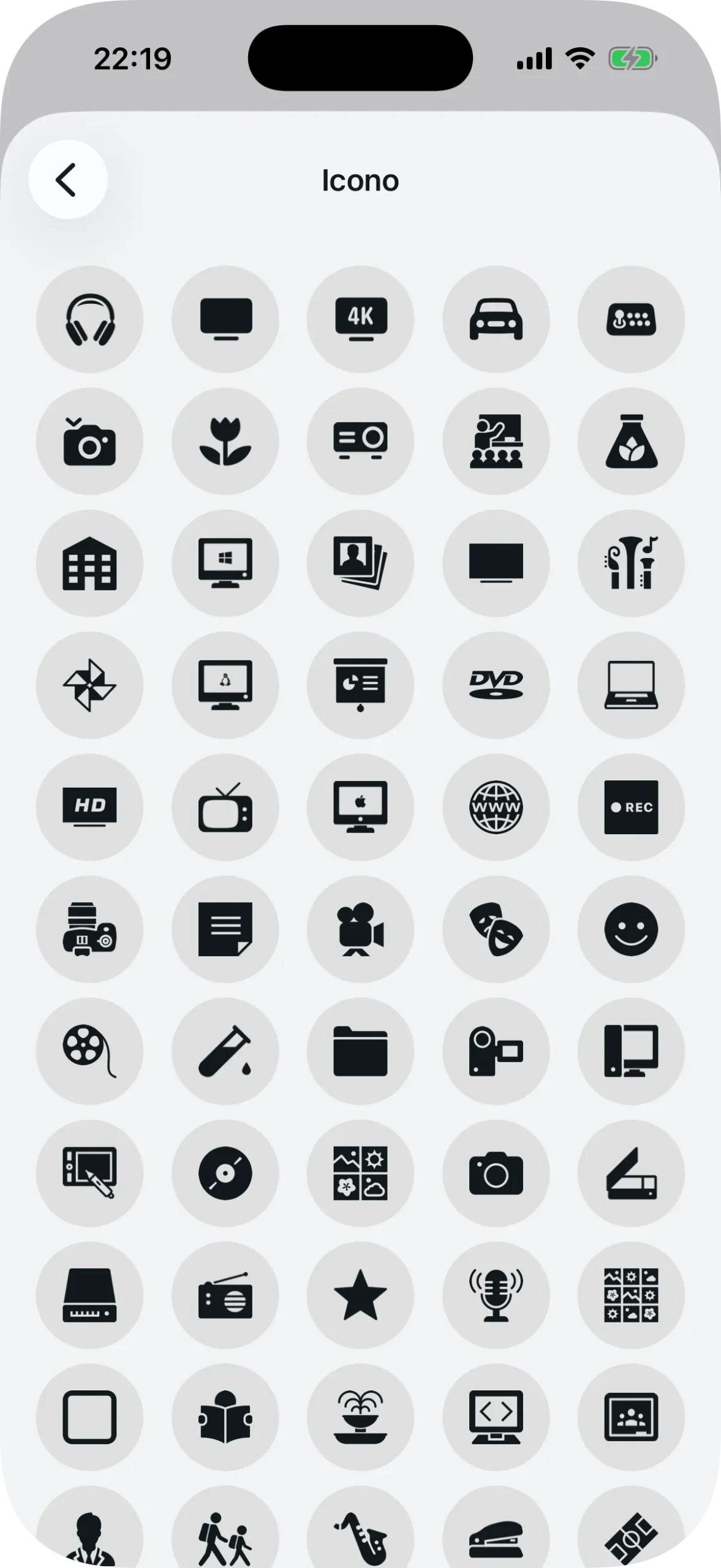 Cuadrícula de iconos disponibles para identificar cada agenda