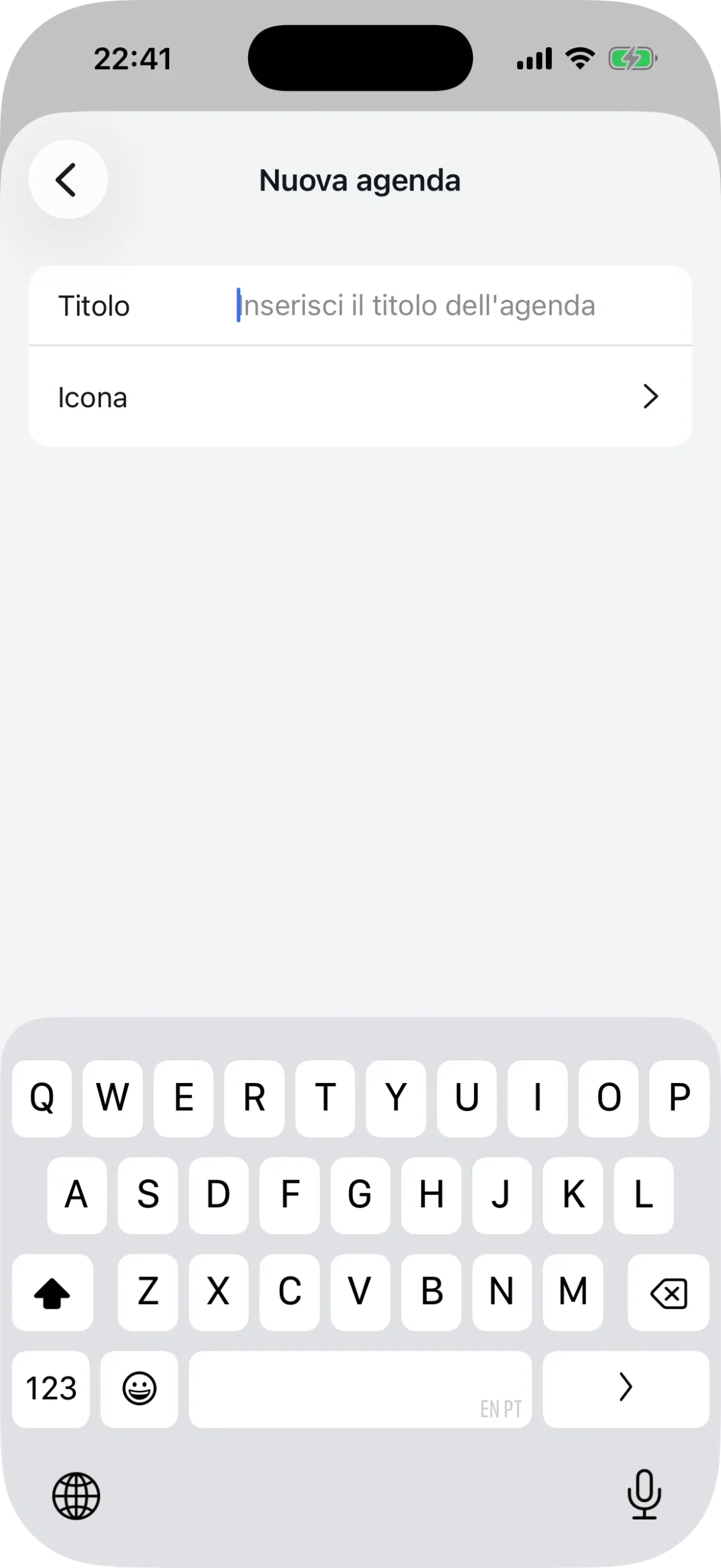 Lista delle agende create con icone e stato