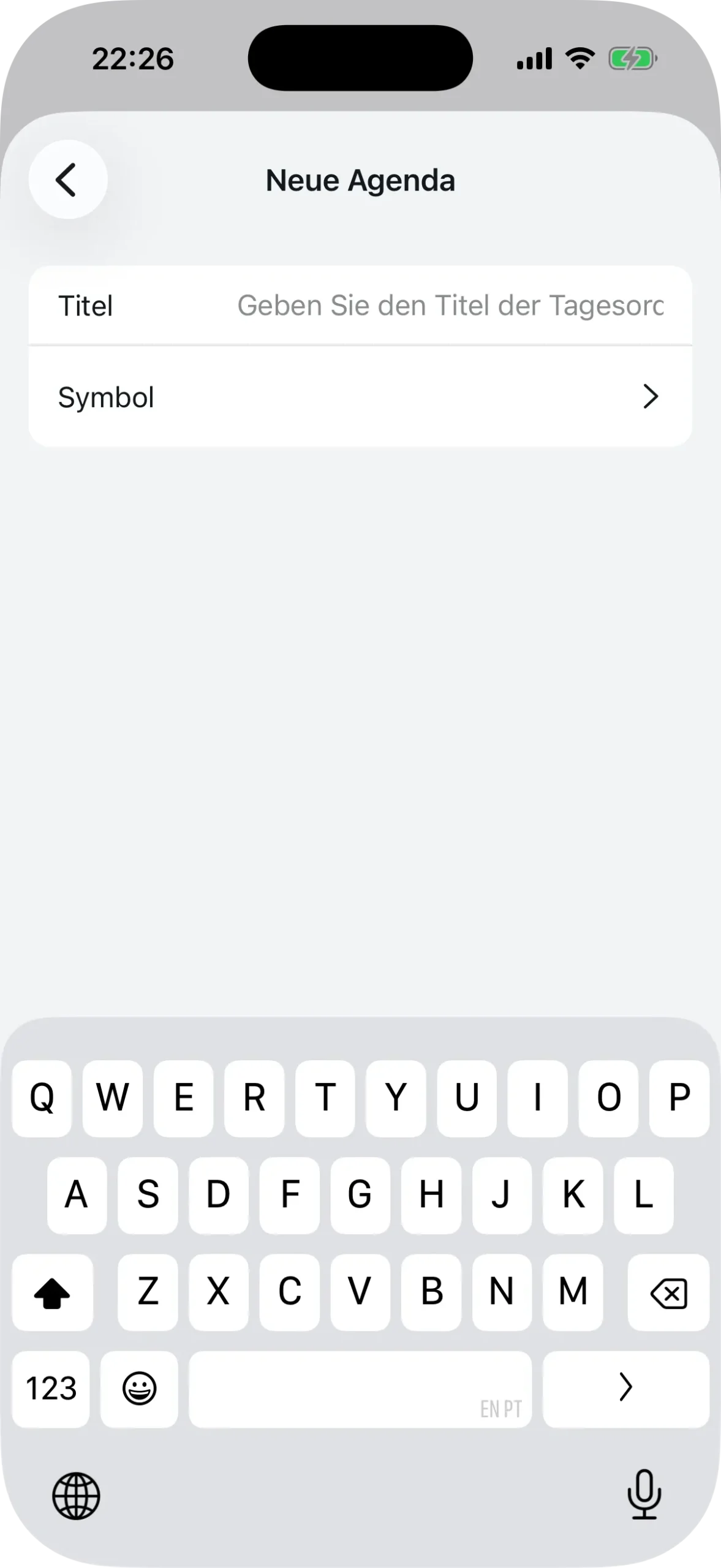 Neuordnungsmodus der Agenden mit Ziehgriffen