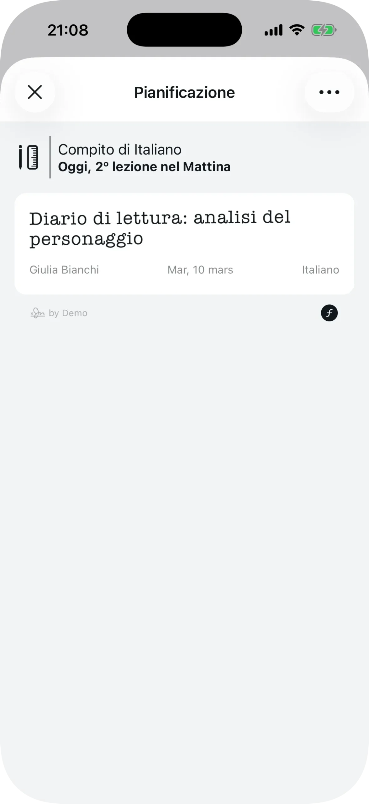 Dettaglio di un appuntamento con titolo, disciplina, insegnante e data