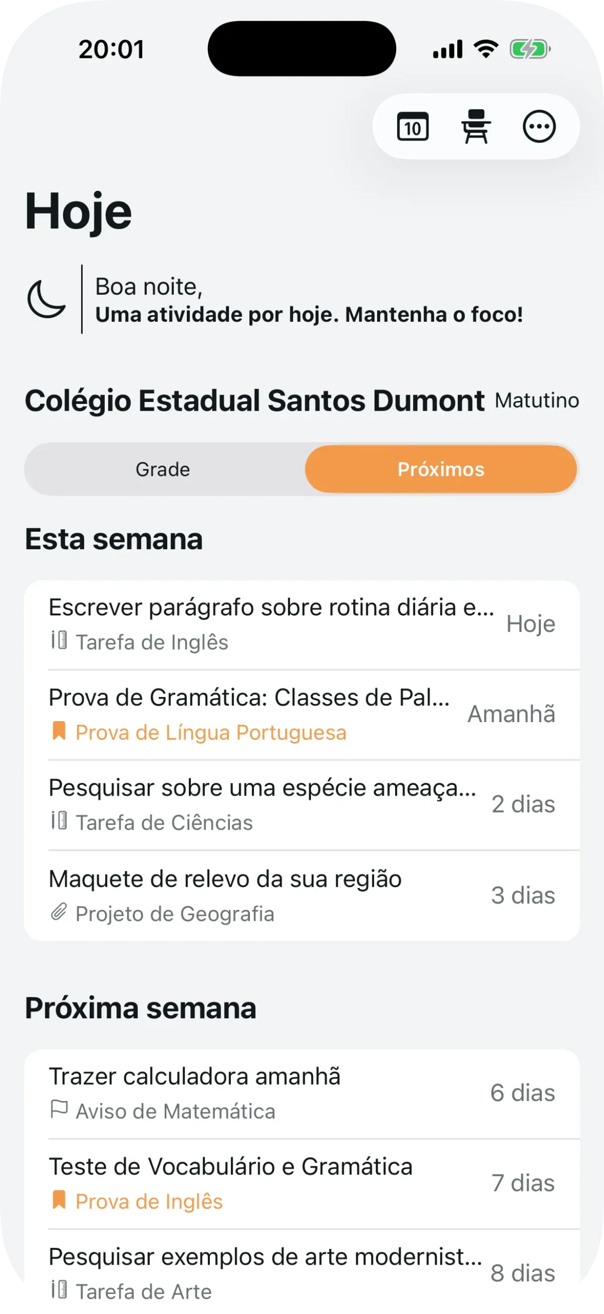 Visualização Próximos mostrando agendamentos futuros organizados por semana