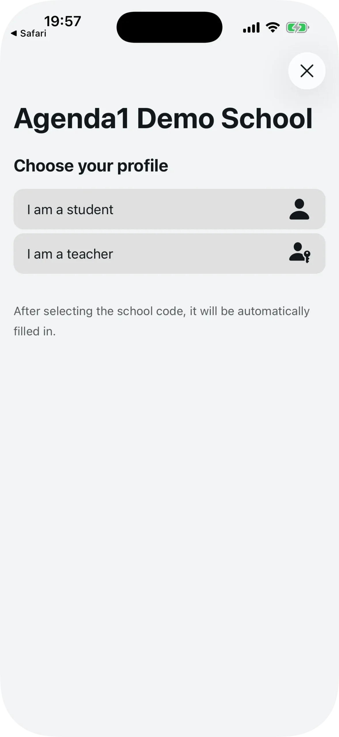 Profile selection after opening the school's invite link